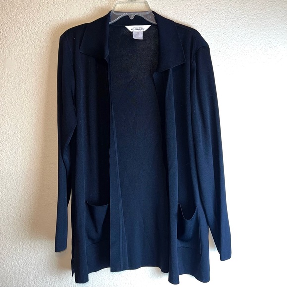 Exclusively Misook Black Open Front Long Sleeve Cardigan Sz M - Picture 9 of 10